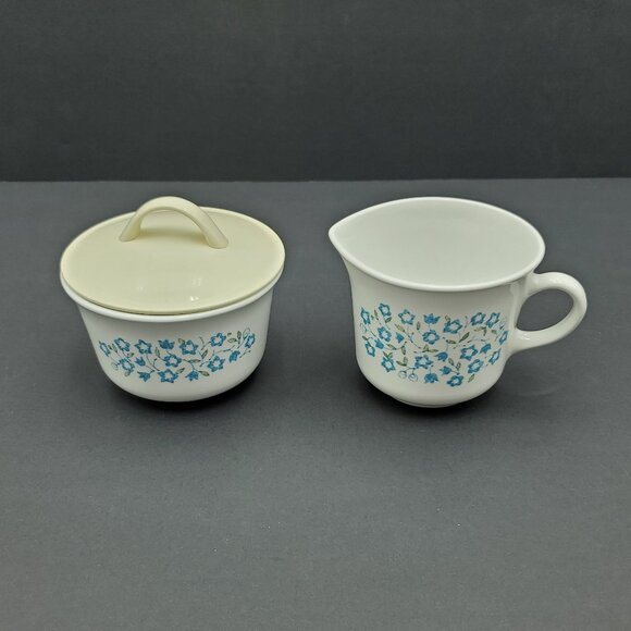 Corelle Blue Heather Creamer Sugar Bowl Corning Floral Blue Flowers Creamer Set - Picture 2 of 10